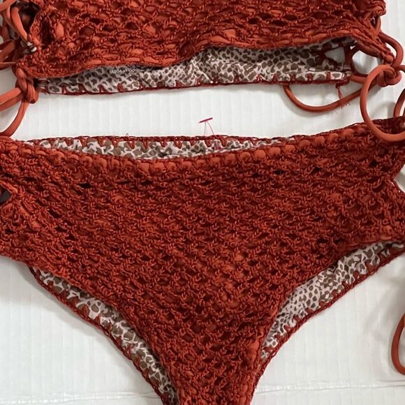 Acacia Crochet Hunter Rust Color Bikini Top and Bottom Mai Tai Sz S Host Pick - Picture 9 of 9